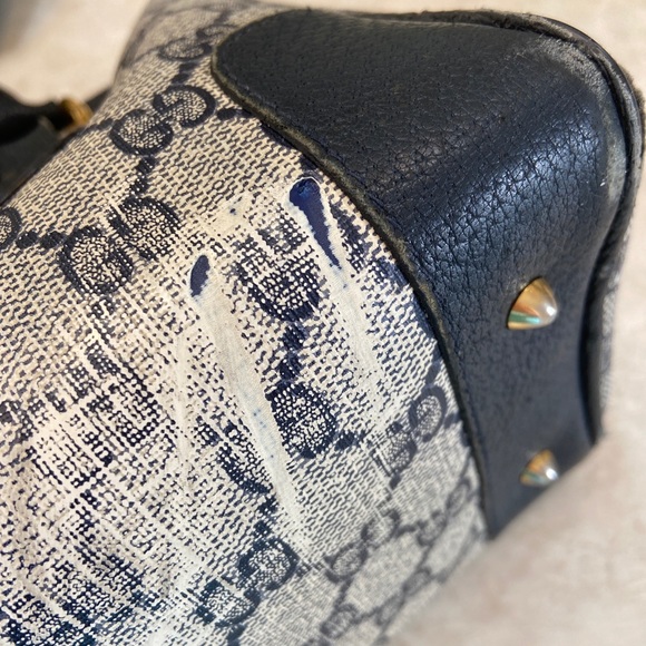 Vintage GUCCI Authentic Italy PURSE Navy Blue GG Monogram Boston Dr. Bag Speedy - Picture 12 of 13